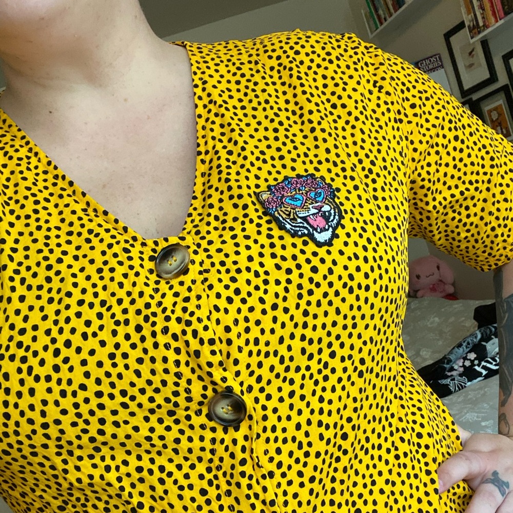 Dash of Pep Fierce Embroidered Button Top